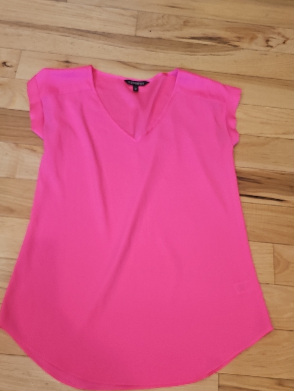 Express Hot Pink V-Neck Cap Sleeve Blouse Bright Pink